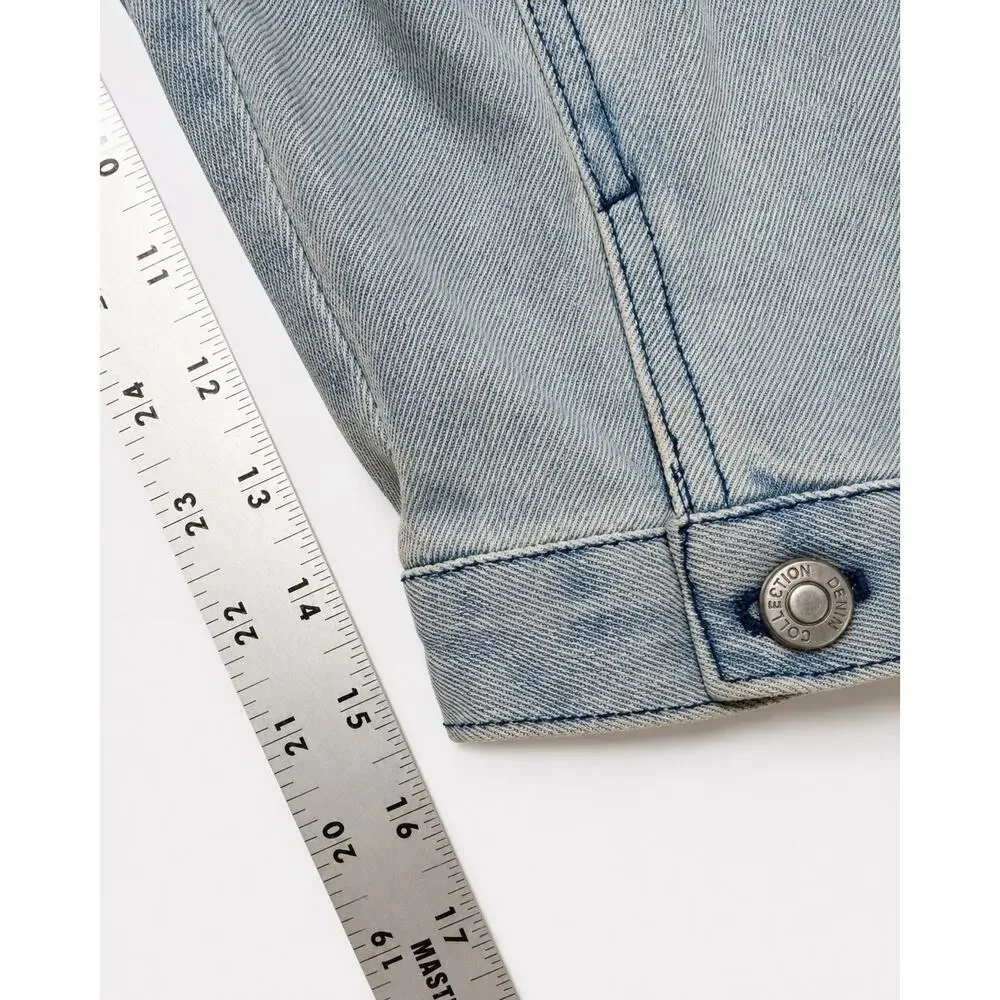 Denim Jacket Women‎ Large Cropped Bow Embroidered Applique Coquette Light Wash